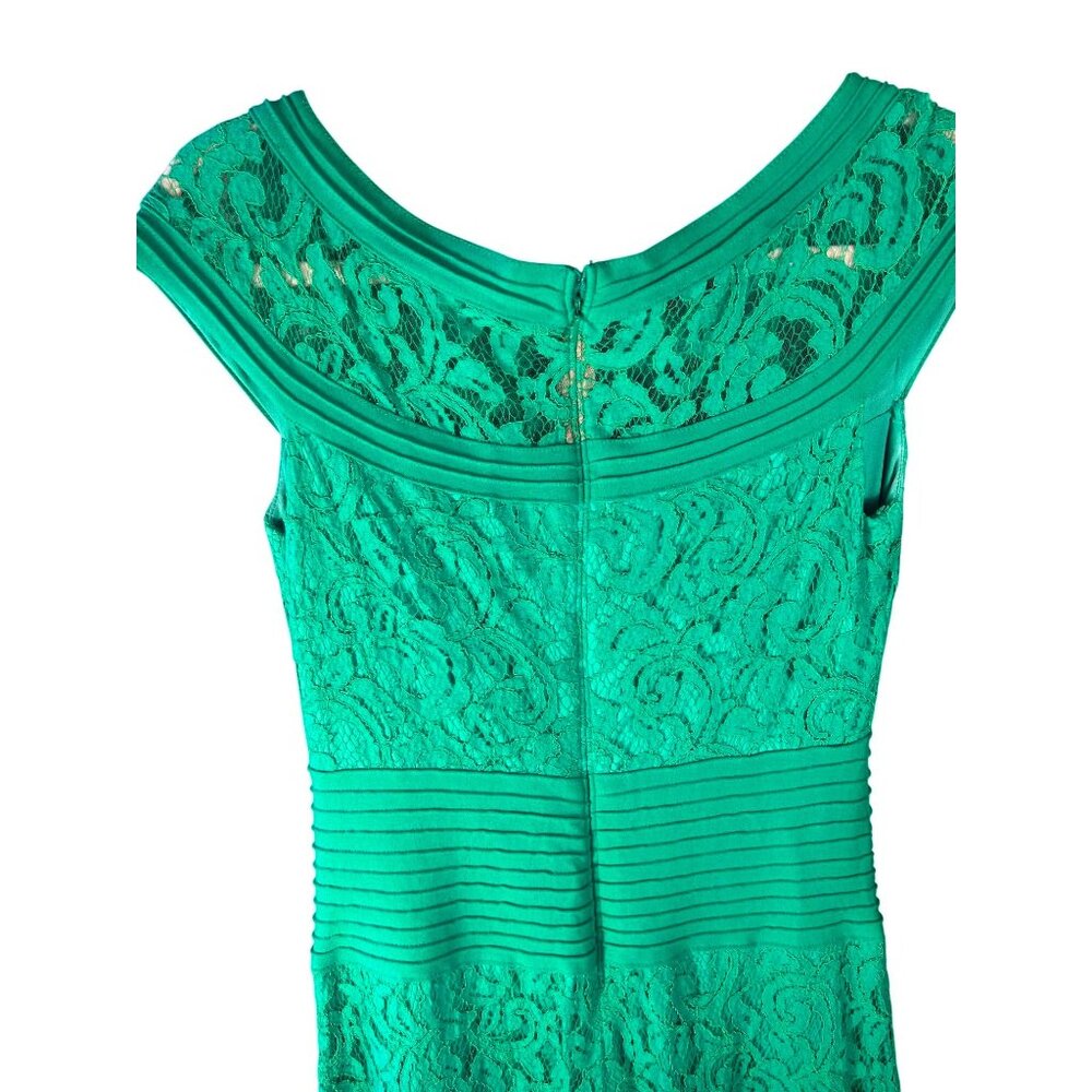 Tadashi Shoji Sz 6 Kelly Green Lace Flair Bottom Dress READ - Picture 4 of 16